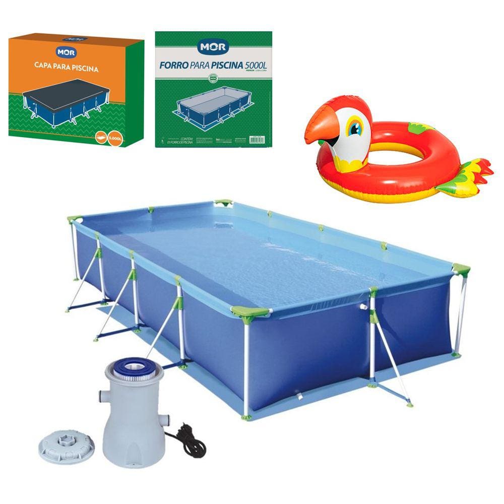 Kit Piscina Premium 5000 Litros Capa Forro Filtro Boia Inflável Infantil Animais - 110V Mor