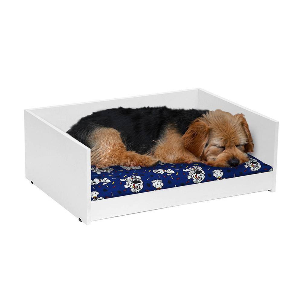 Cama Pet Retangular Resistente Caminha Estofada Ultra Macia Almofada Removível Lavável Para Cachorro Gato D&V - Branco/Azul- RPM
