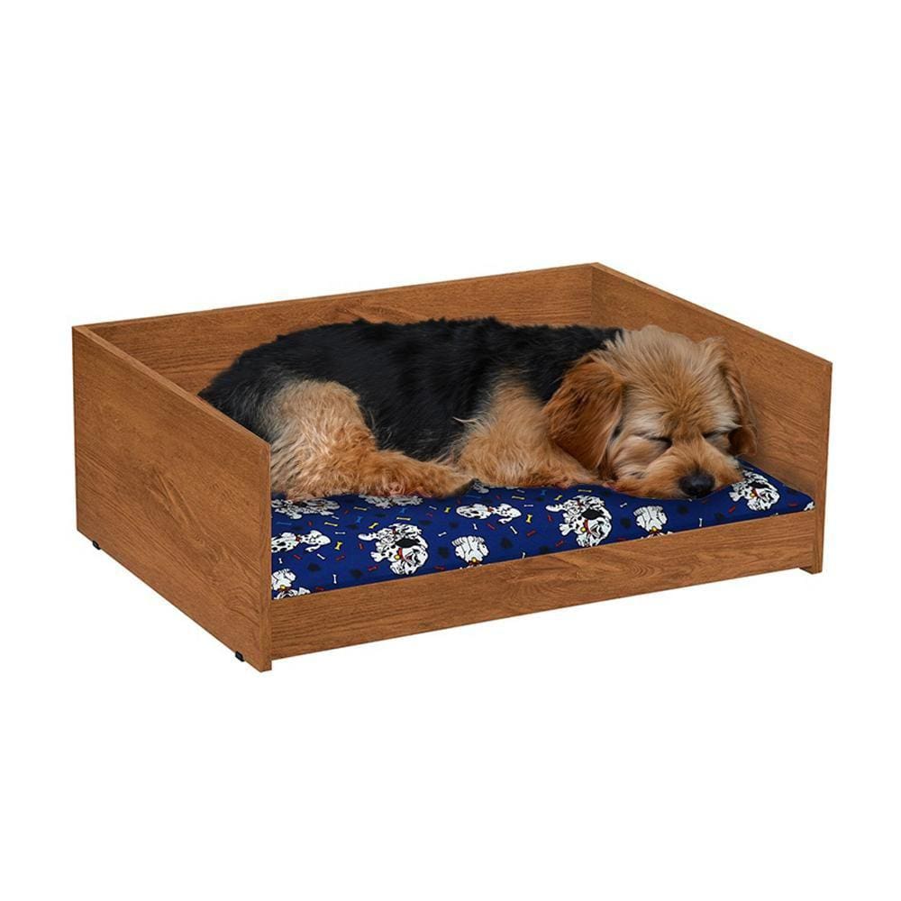 Cama Pet Retangular Resistente Caminha Estofada Ultra Macia Almofada Removível Lavável Para Cachorro Gato D&V - Freijó/Azul- RPM