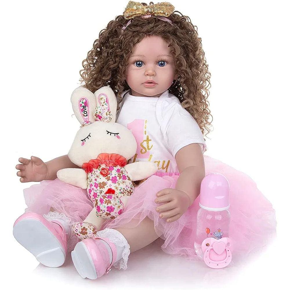 Boneca reborn silicone macio 55cm bebe princesa dormindo presente  aniversario