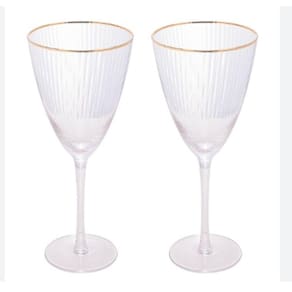 Conjunto 2 Taças Vinho 400ml Vidro com Borda Dourada Lines - Wolff