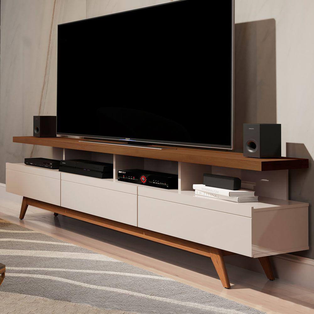 Rack para TV Até 72 Polegadas Porto Belo 3 Gavetas Off White/Freijo - Pnr Móveis
