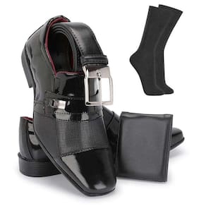 Kit Sapato Social Masculino Sem Cadarço Verniz Texturizado Cap Toe Formal + Cinto Meia E Carteira