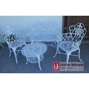 Conjunto de Mesa Para Jardim Floral com Namoradeira e Mesa Baixa em Alumínio Fundido Unifer Móveis