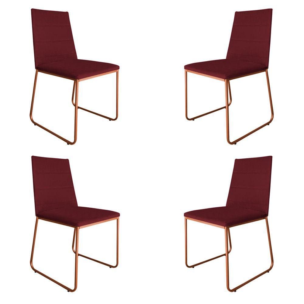 Kit 4 Cadeiras de Jantar Estofada Lille Base Bronze Veludo Bordô - Montanaris Decor
