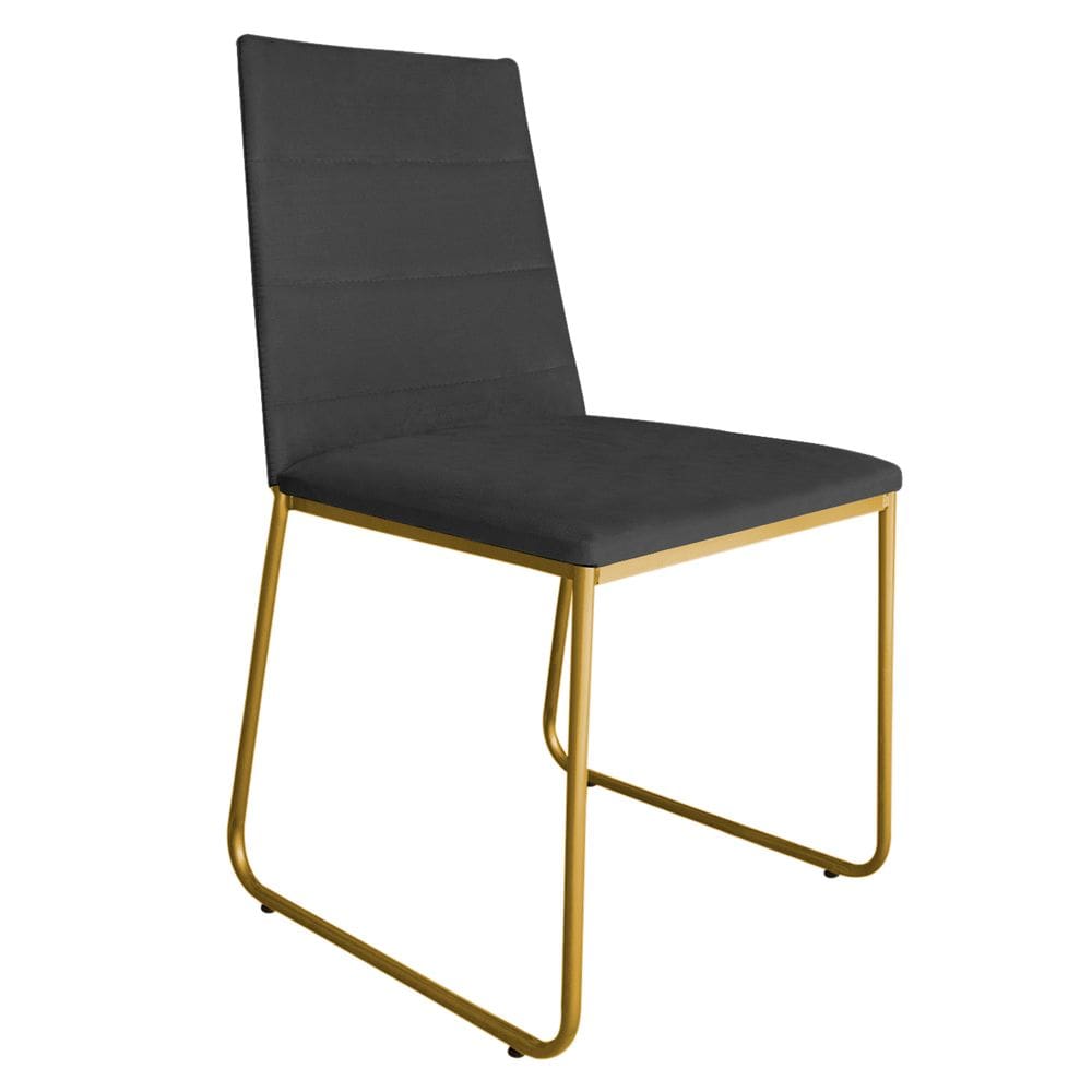 Cadeira de Jantar Estofada Lille Base Gold Veludo Cinza - Montanaris Decor