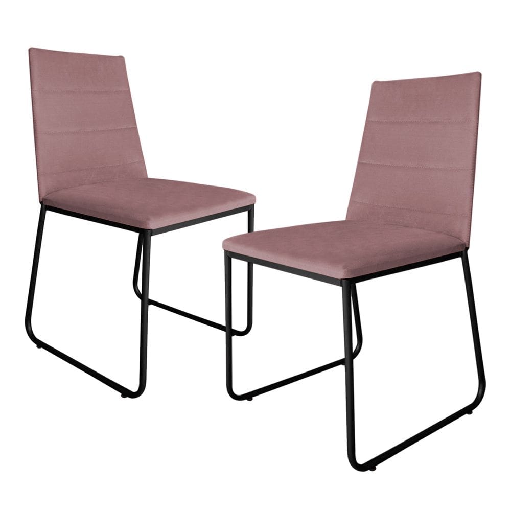 Kit 2 Cadeiras de Jantar Estofada Lille Base Preta Veludo Rosê - Montanaris Decor
