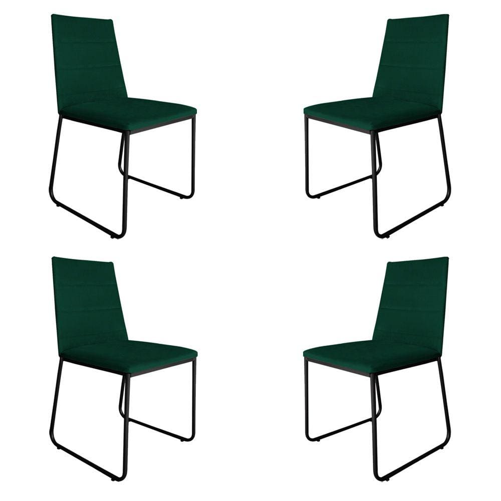 Kit 4 Cadeiras de Jantar Estofada Lille Base Preta Veludo Verde - Montanaris Decor