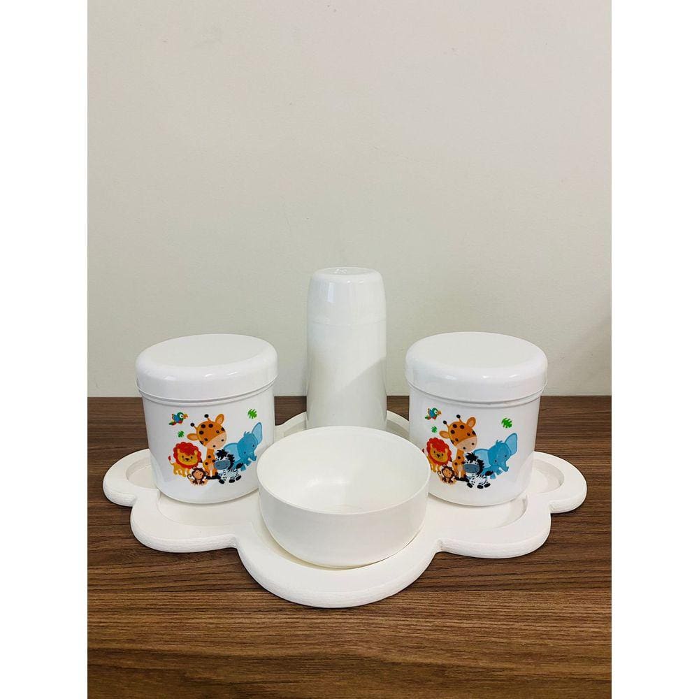 Kit Higiene Safari Juntos Branco + Garrafa Térmica