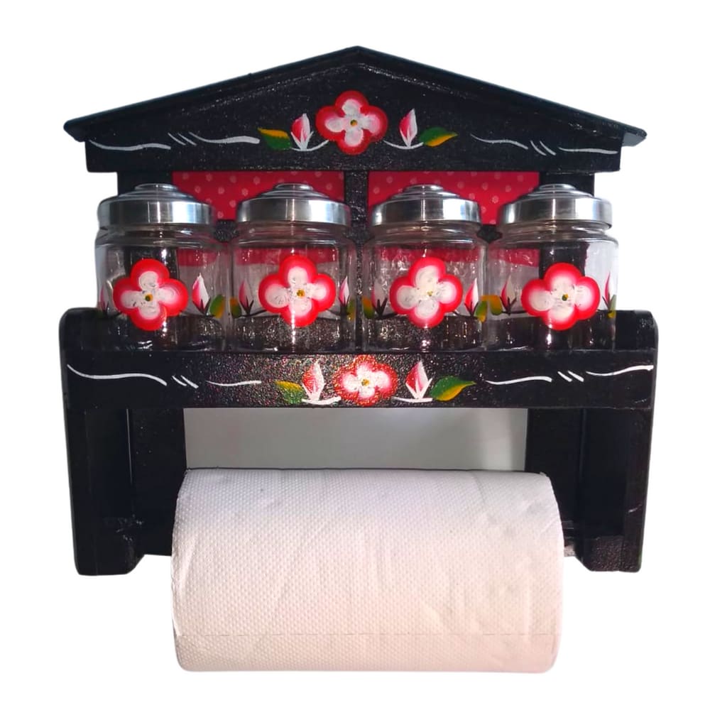 Organizador de temperos com vidros para condimento espaço para papel toalha