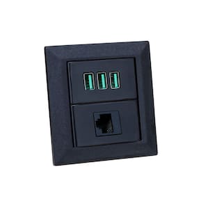 Espelho de Tomada Duplo Chanfrado 1 RJ-45 Cat5e 3Usb 5.2A Pr