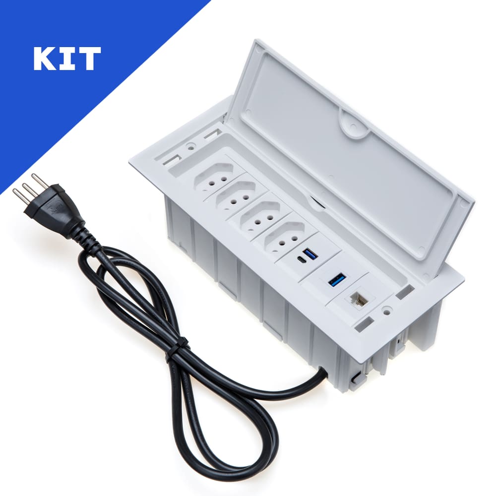 Kit 2 Caixas De Tomadas 7 Bl 4 Tom 20A 2USB (1 Tipo C) Rj-45