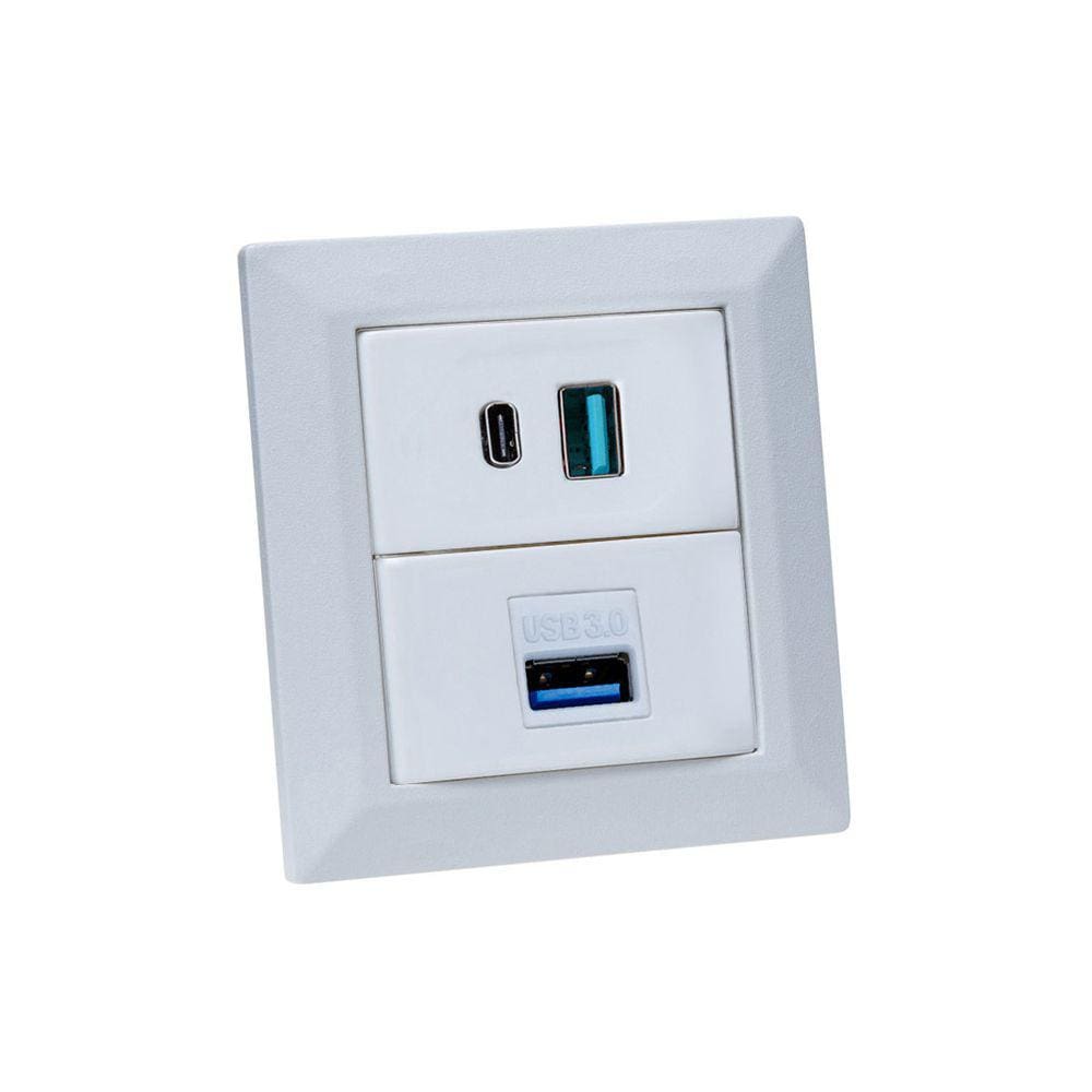Espelho de Tomada Duplo Chanfrado 1 USB Dados 2Usb 9.0A Br