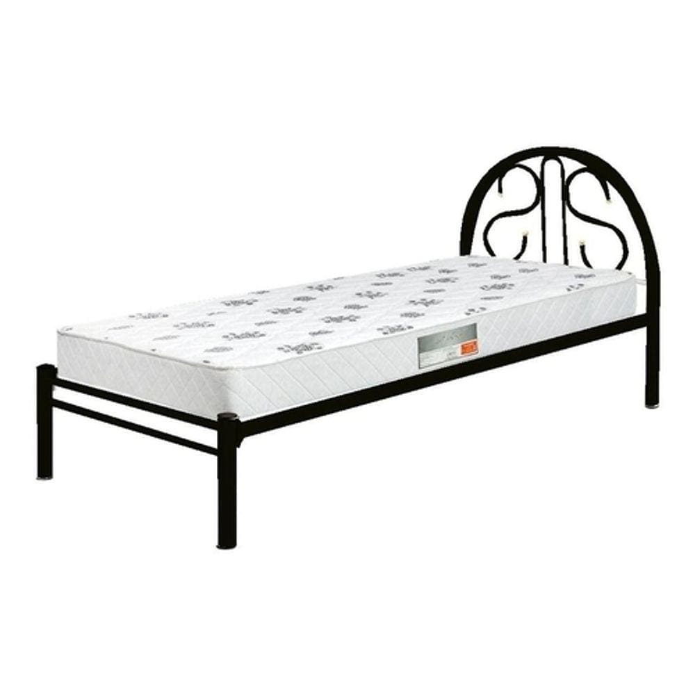 Cama Solteiro de Ferro Tubular Preta Com Estrado Em Pinus 022