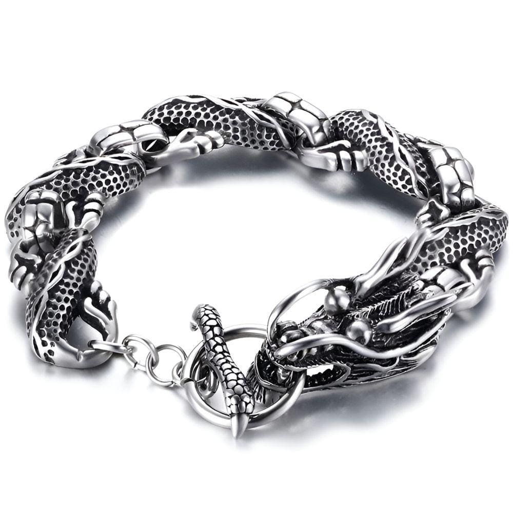 Pulseira De Dragão Jasper Masculina Viking Aço Inoxidável
