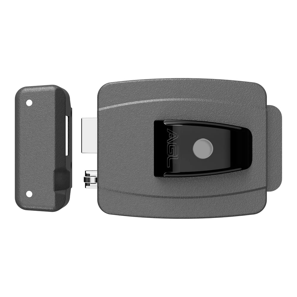 Fechadura AL100R cilindro 42mm com botão 12V cinza AGL