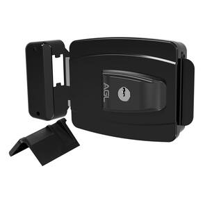 Fechadura mini AGL 42mm chave simples 12v externa preta
