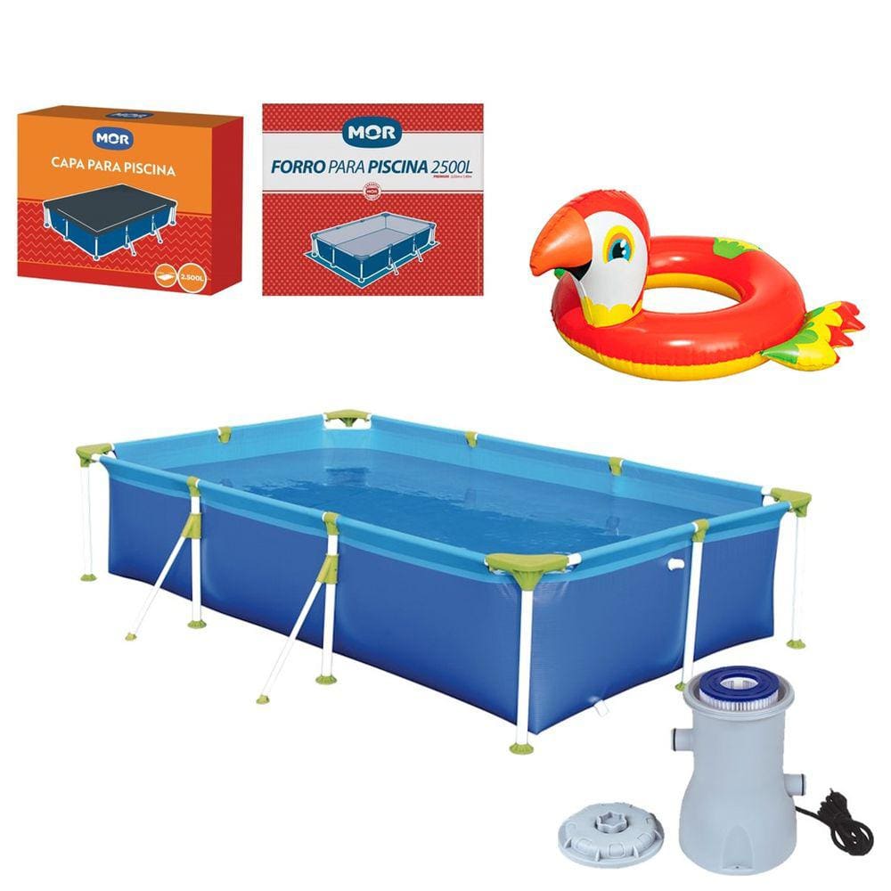 Kit Piscina Premium 2500 Litros Capa Forro Filtro Boia Inflável Infantil Animais - 110V Mor