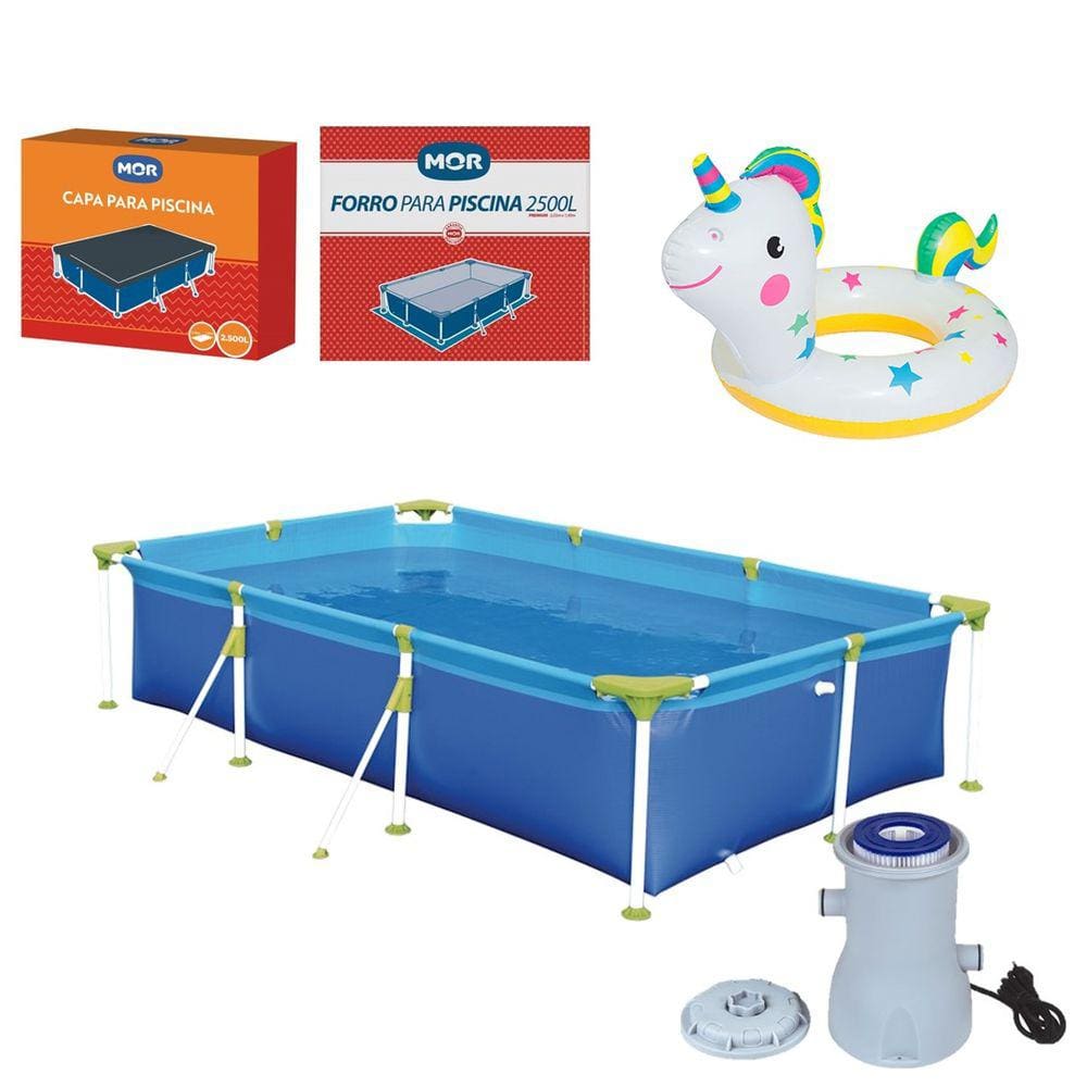 Kit Piscina Premium 2500 Litros Capa Forro Filtro Boia Inflável Infantil Animais - 110V Mor