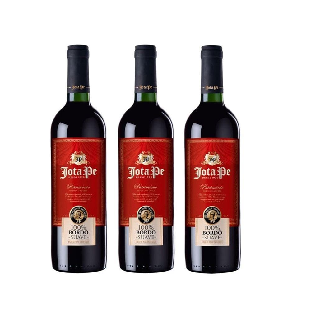 Kit Vinho Jota Pe Tinto 100% Bordô Suave 750ml 3 unidades