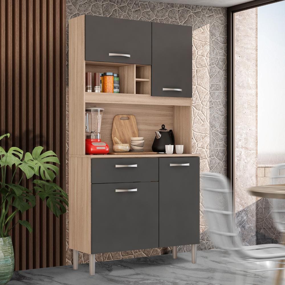 Cozinha Compacta 4 Portas 1 Gaveta 91 cm Avena Grafite Malta Demóbile