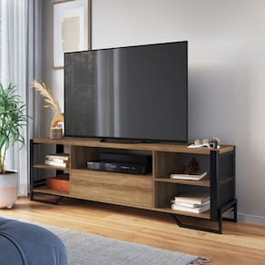 Rack Para TV ate 60 Polegadas Estilo Industrial 180cm em MDP com 1 Gaveta e Laterais Teladas P1017 Preto Mel