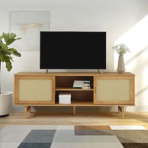 Rack para TV até 55 Polegadas Madeira Maciça Magna Porta Rattan 1,6m Mel