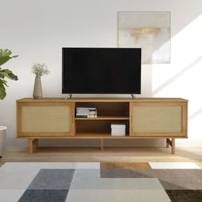 Rack para TV até 65 Polegadas Madeira Maciça Magna Porta Rattan 1,9m Mel