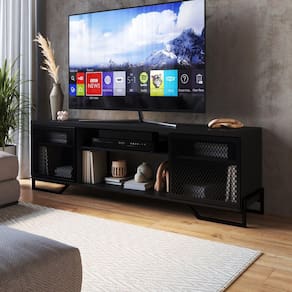 Rack Para TV ate 60 Polegadas Estilo Industrial 180cm em MDP e Portas Teladas P1027 Preto