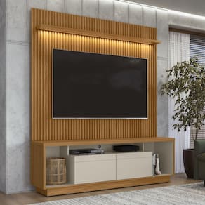 Conjunto Rack Cronos 1.8 com Painel Ouro Preto Marrom/ Off White