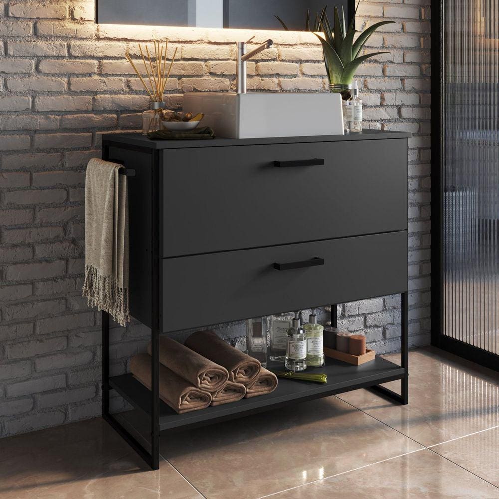 Gabinete para Banheiro 80cm P1028 Sem Cuba Preto/Grafite