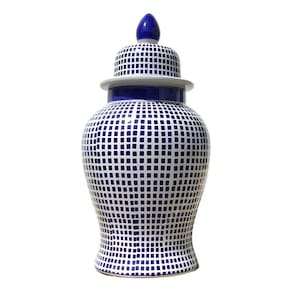 Vaso Grande Decorativo Porcelana Azul E Branca 65Cm Altura