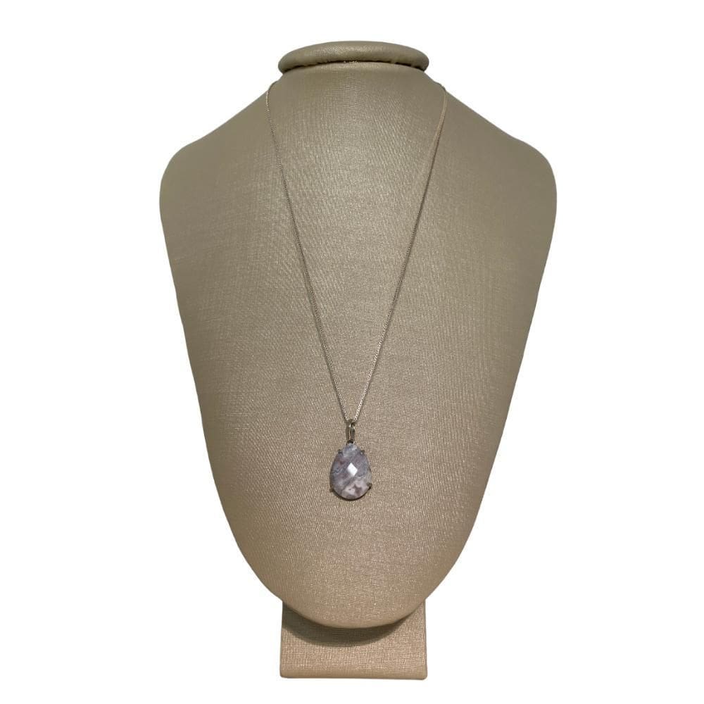 Pingente Prata 925 Gota Ágata Botswana Lapidada P. Vecchio