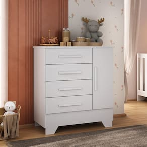Cômoda Infantil 1 Porta e 4 Gavetas Tic Tac Branco