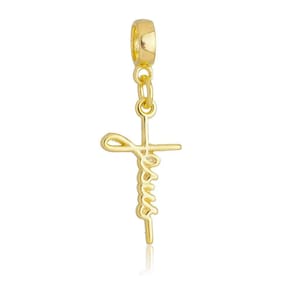 Pingente Berloque Jesus Cristo Cruz Pandora Banhado a Ouro 18k - Premium