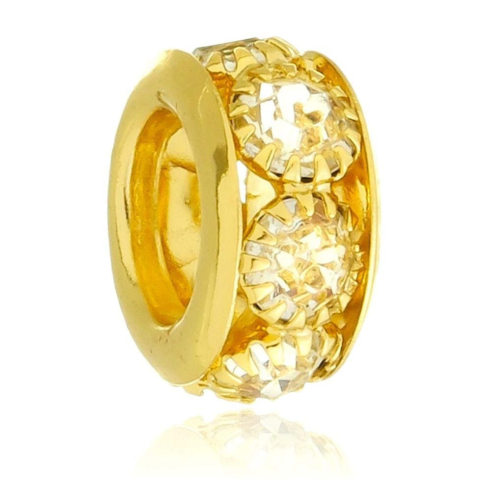 Berloque Separador Strass Com Strass Cristal Pandora Banhado a Ouro 18k - Premium