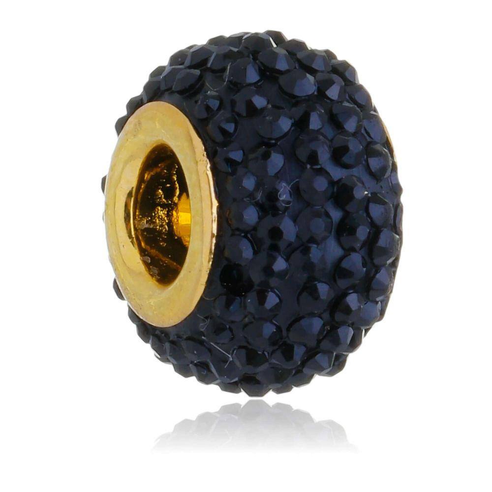 Berloque Murano de Acrílico Preto Separador Pandora Banhado a Ouro 18k - Premium