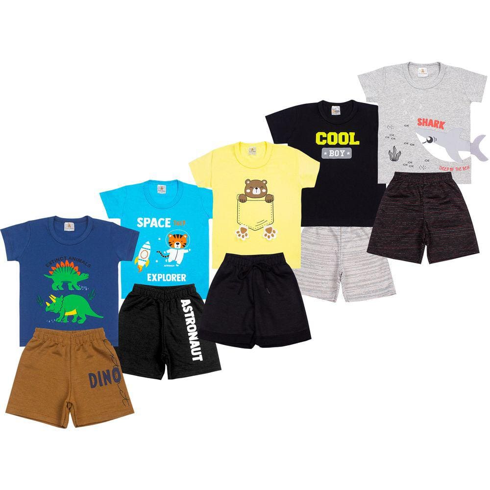Kit 10 Peças Roupa Infantil Menino Bebe 5 Shorts 5 Camisetas