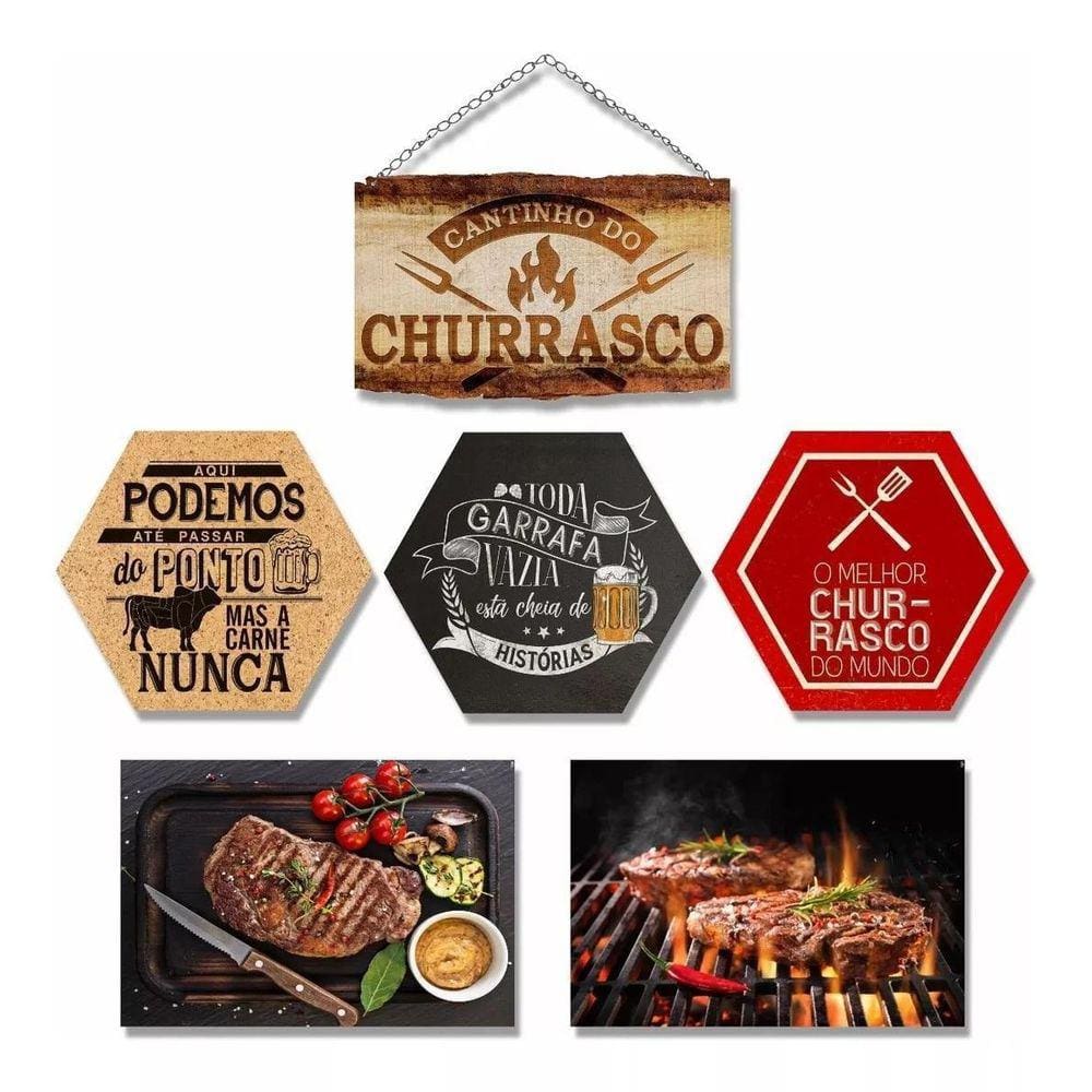 Kit Com 6 Placas Decorativas Em Mdf - Tema Churrasco