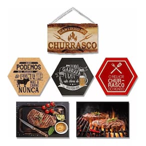 Kit Com 6 Placas Decorativas Em Mdf - Tema Churrasco