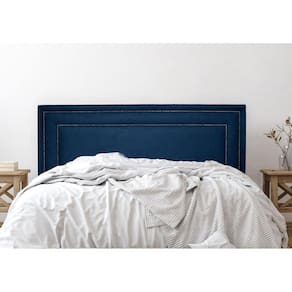 Cabeceira Casal Estofada para Cama Box com Tachas 140x60cm Reta Luxo Dupla Azul/Fumê