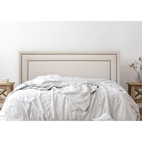 Cabeceira King Estofada para Cama Box com Tachas 193x60cm Reta Luxo Dupla Off White/Fumê