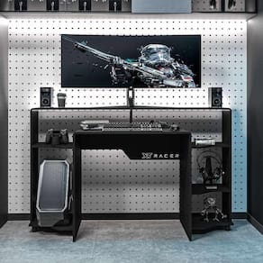 Mesa Gamer E Escritorio Control - Preto/logo Branco