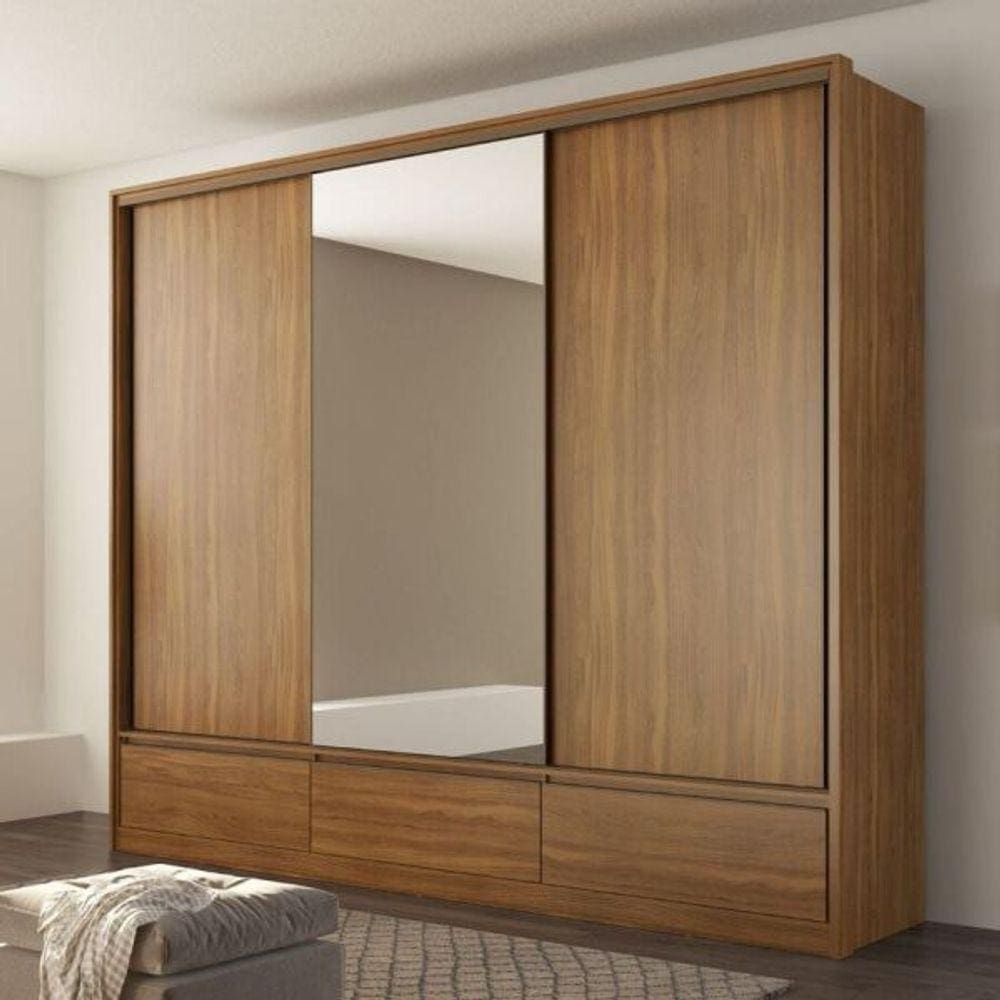 Guarda Roupa Casal Lounge 3 Portas C/ Espelho Amendola - Demartez