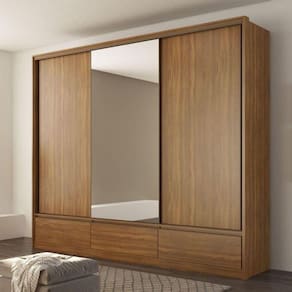 Guarda Roupa Casal Lounge 3 Portas C/ Espelho Amendola - Demartez