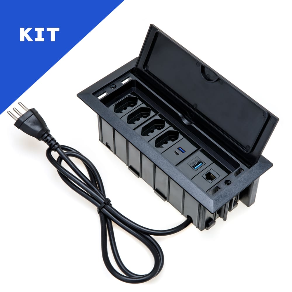 Kit 2 Caixas De Tomadas 7 Bl 4 Tom 10A 2USB (1 Tipo C) Rj-45