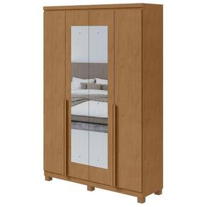 Guarda-Roupa Solteiro Alonzo 4 portas 2 Gavetas Com Espelho Amêndoa Clean