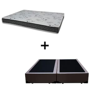 Cama Box Queen 158 Tecido Sintético Marrom Com Colchão Miller Bello Box - 100% Espuma - D33 Cinza 54x158x198