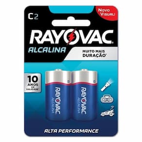 Pilha Alcalina Rayovac C Media 1,5V com 2 Unidades
