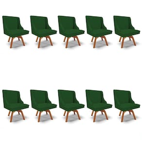 Kit 10 Cadeiras Estofadas Base Giratória de Madeira Lia Veludo Verde Luxo - Ibiza
